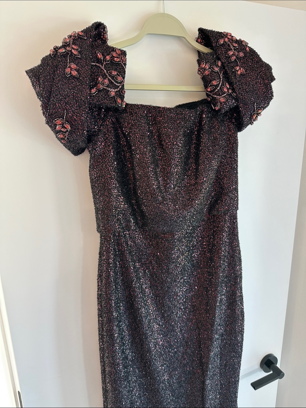 Badgley Mischka Black / Burgundy Sequin Evening Gown- NEW